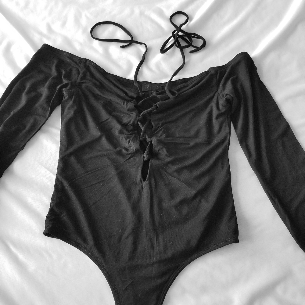 NBD Kendall off shoulder Lace up bodysuit